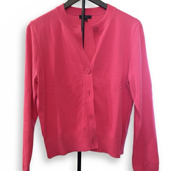 J. Crew Vibrant Pink cardigan trendy casual fall winter office wear size large - Picture 3 of 5